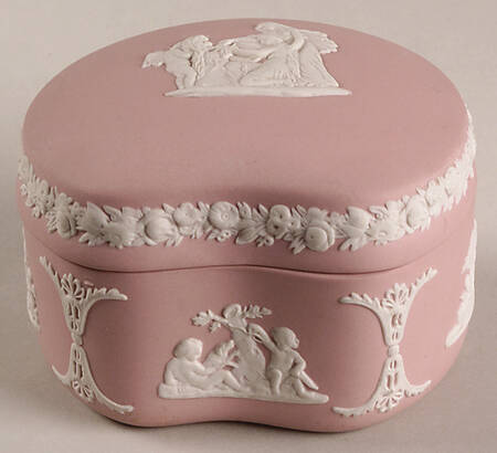 Cream Color on Pink Jasperware Bean Box & Lid