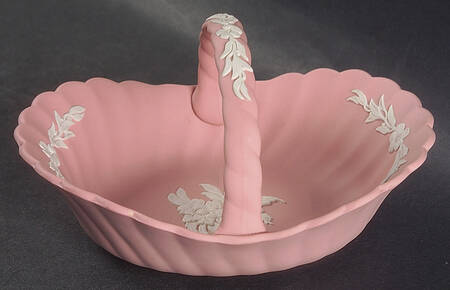 Cream Color on Pink Jasperware 3" Handled Basket