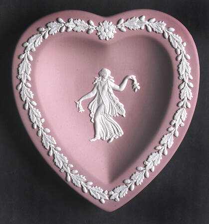 Cream Color on Pink Jasperware Small Heart Shape Ashtray