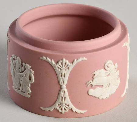 Cream Color on Pink Jasperware 2" Round Box No Lid