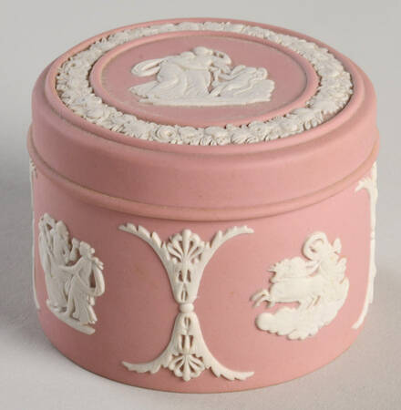 Cream Color on Pink Jasperware 2" Round Box & Lid