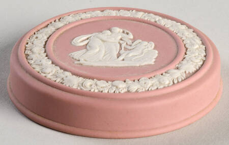 Cream Color on Pink Jasperware Lid for 2" Round Box