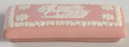 Cream Color on Pink Jasperware Lid for Oblong Box