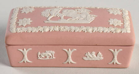 Cream Color on Pink Jasperware Oblong Box & Lid
