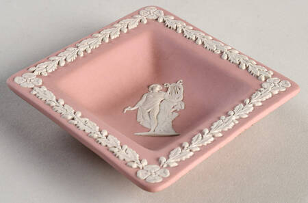 Cream Color on Pink Jasperware Diamond Shape Tray