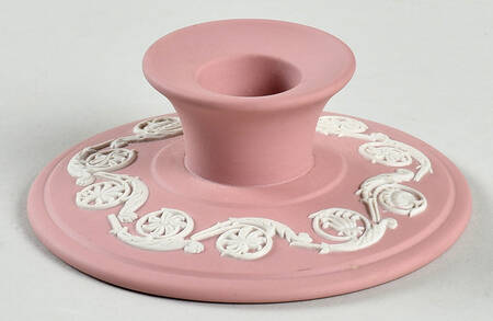 Cream Color on Pink Jasperware Single Banquet Candlestick