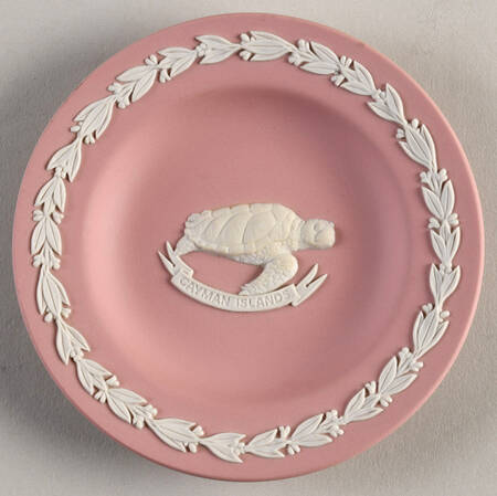Cream Color on Pink Jasperware 4" Round Tray