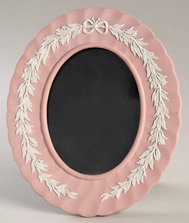 Cream Color on Pink Jasperware 6" Oval Picture Frame