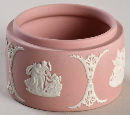 Cream Color on Pink Jasperware 2" Round Box-No Lid