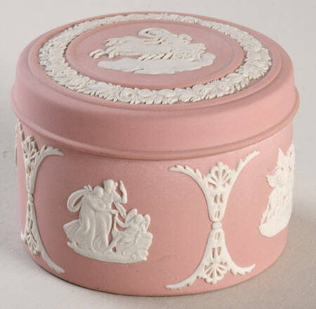 Cream Color on Pink Jasperware 2" Round Box & Lid