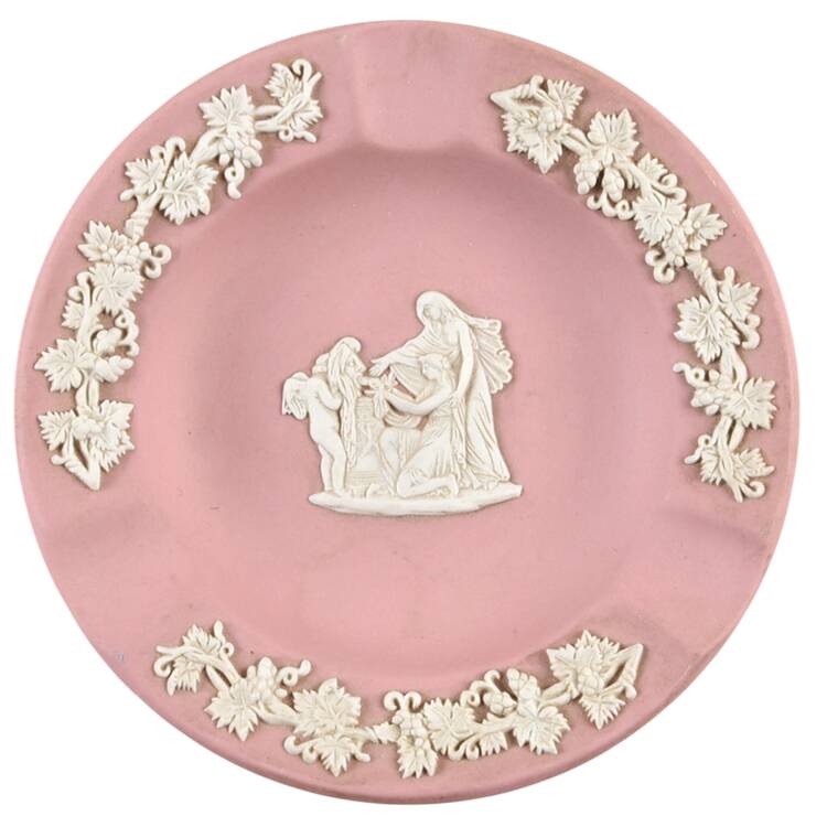 Cream Color on Pink Jasperware 3 Slot Round Ashtray