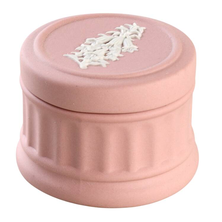 Cream Color on Pink Jasperware Miniature Round Box
