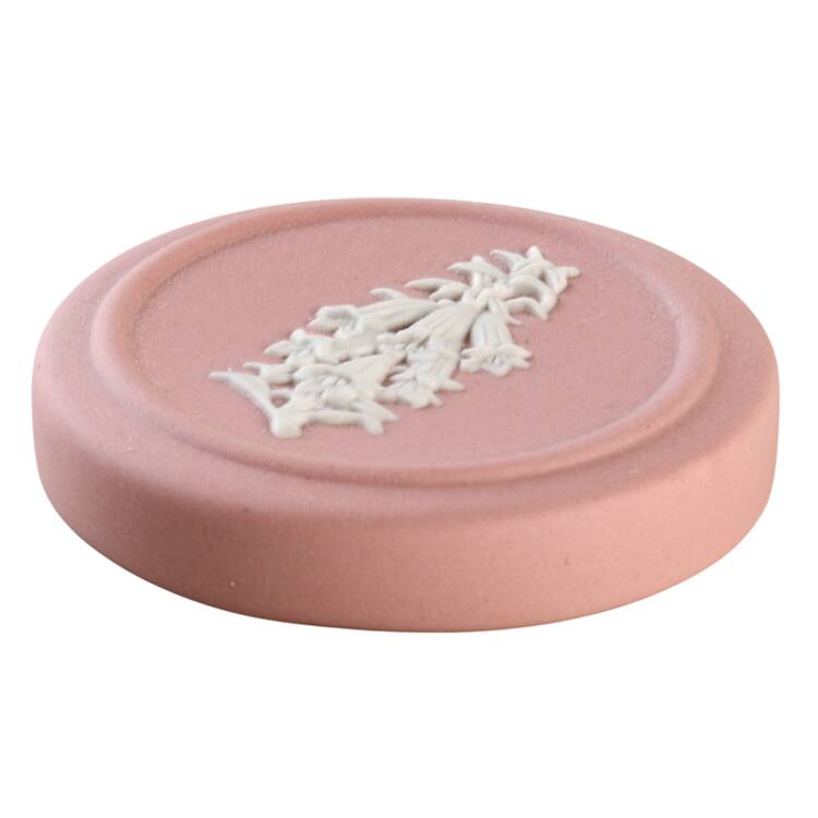 Cream Color on Pink Jasperware Lid for Miniature Round Box