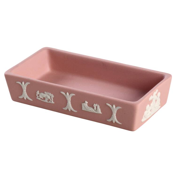 Cream Color on Pink Jasperware 3" Rectangular Box-No Lid