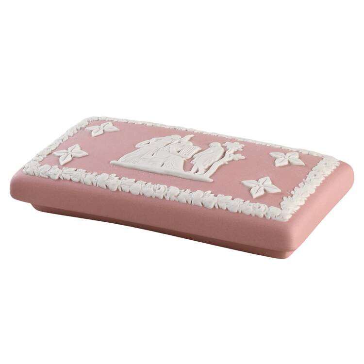 Cream Color on Pink Jasperware Lid for 3" Rectangular Box