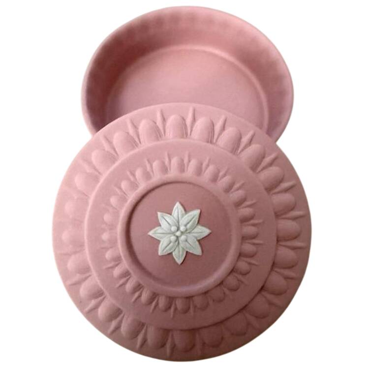 Cream Color on Pink Jasperware 3" Round Box & Lid