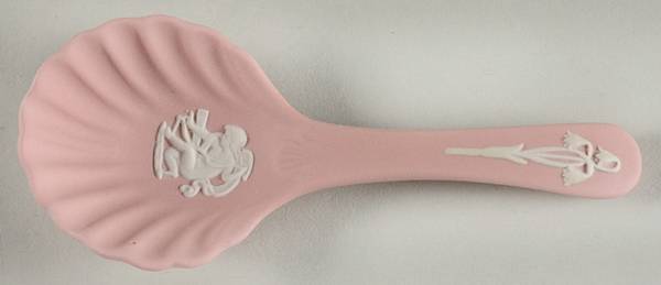 Cream Color on Pink Jasperware Christening Spoon