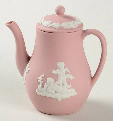 Cream Color on Pink Jasperware Miniature Coffee Pot & Lid
