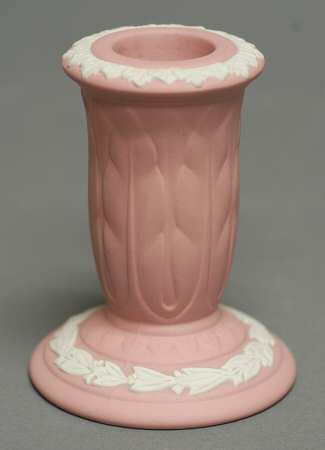 Cream Color on Pink Jasperware Small Single Candleholder