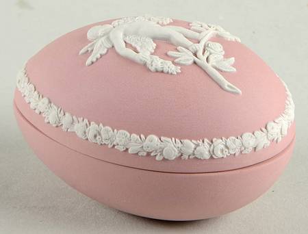 Cream Color on Pink Jasperware Small Egg Box & Lid