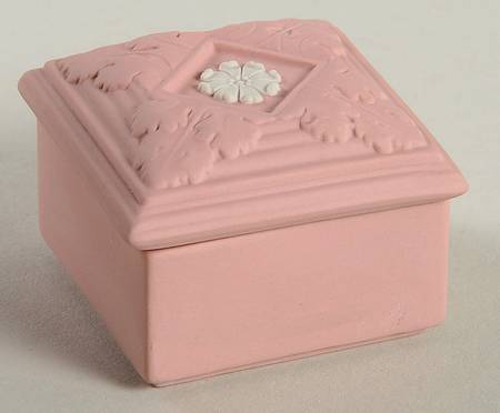 Cream Color on Pink Jasperware Trinket Box & Lid