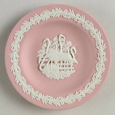 Cream Color on Pink Jasperware 4" Round Tray