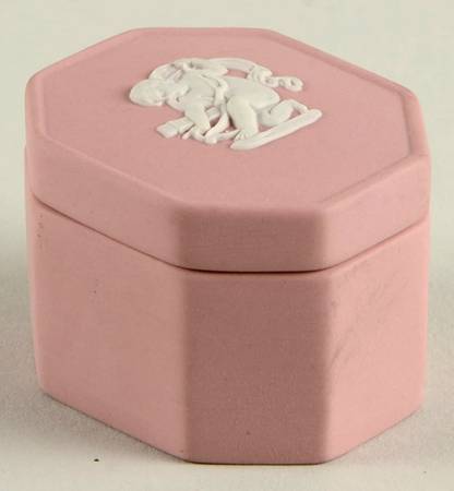 Cream Color on Pink Jasperware Octagonal Box & Lid