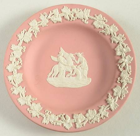 Cream Color on Pink Jasperware Round Tray