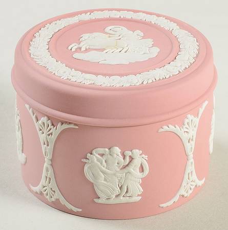 Cream Color on Pink Jasperware Miniature Round Box