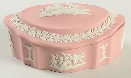 Cream Color on Pink Jasperware Silver/Candy Box & Lid
