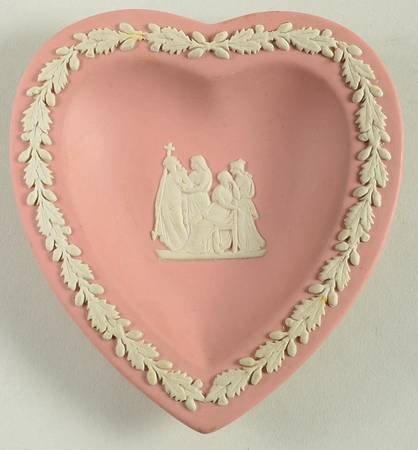 Cream Color on Pink Jasperware Small Heart Shape Ashtray