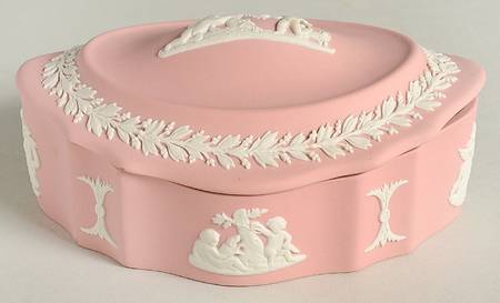 Cream Color on Pink Jasperware Silver/Candy Box with Lid