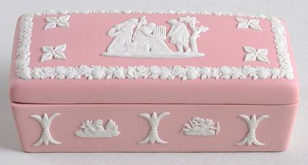 Cream Color on Pink Jasperware 3" Rectangular Box & Lid