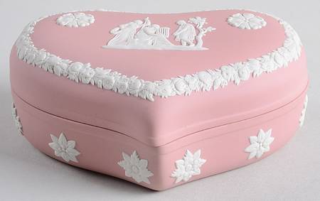 Cream Color on Pink Jasperware Heart Shape Box & Lid