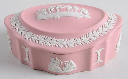 Cream Color on Pink Jasperware Silver/Candy Box & Lid