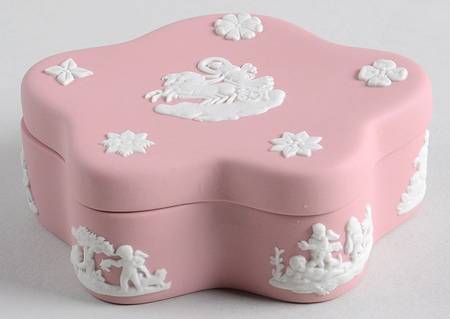 Cream Color on Pink Jasperware Pentefoil Box & Lid