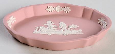 Cream Color on Pink Jasperware Silver Tray