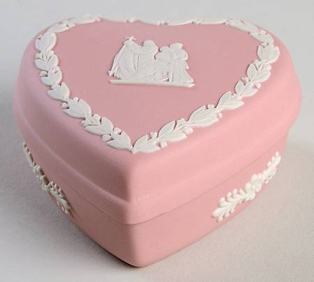 Cream Color on Pink Jasperware Heart Shape Box & Lid
