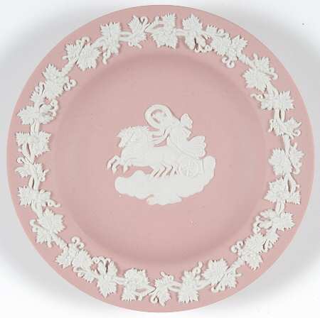 Cream Color on Pink Jasperware 4" Round Tray