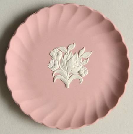 Cream Color on Pink Jasperware 4" Trinket Tray