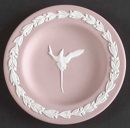 Cream Color on Pink Jasperware 4" Round Tray