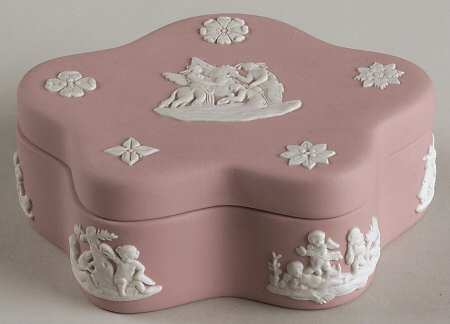 Cream Color on Pink Jasperware Pentefoil Box & Lid