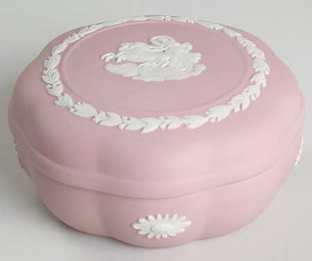 Cream Color on Pink Jasperware Small Scalloped Candy Box
