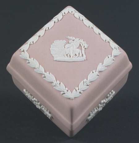 Cream Color on Pink Jasperware Diamond Shaped Box & Lid