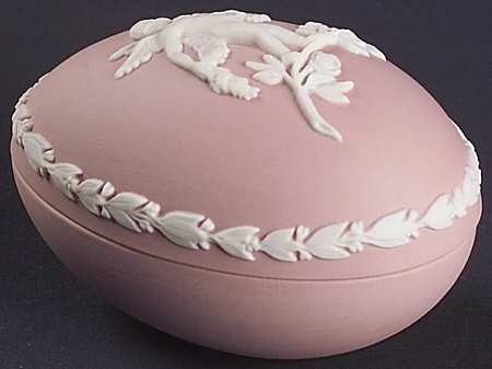 Cream Color on Pink Jasperware Medium Egg Box & Lid