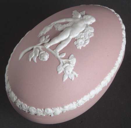 Cream Color on Pink Jasperware Lid for Small Egg Box