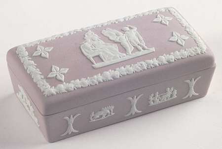 Cream Color on Pink Jasperware 3" Rectangular Box & Lid