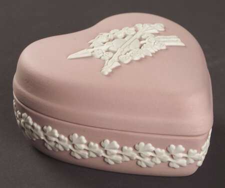 Cream Color on Pink Jasperware Oval Box & Lid