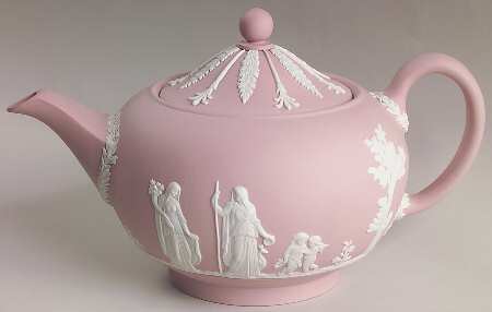 Cream Color on Pink Jasperware Teapot & Lid
