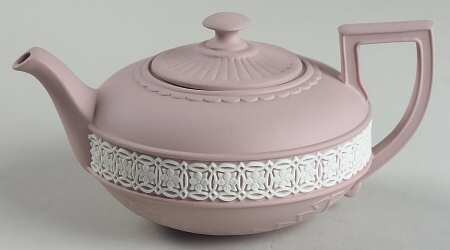 Cream Color on Pink Jasperware Individual Teapot & Lid